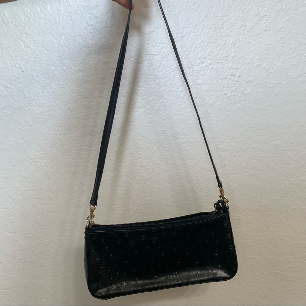Long black shoulder bag faux ostrich